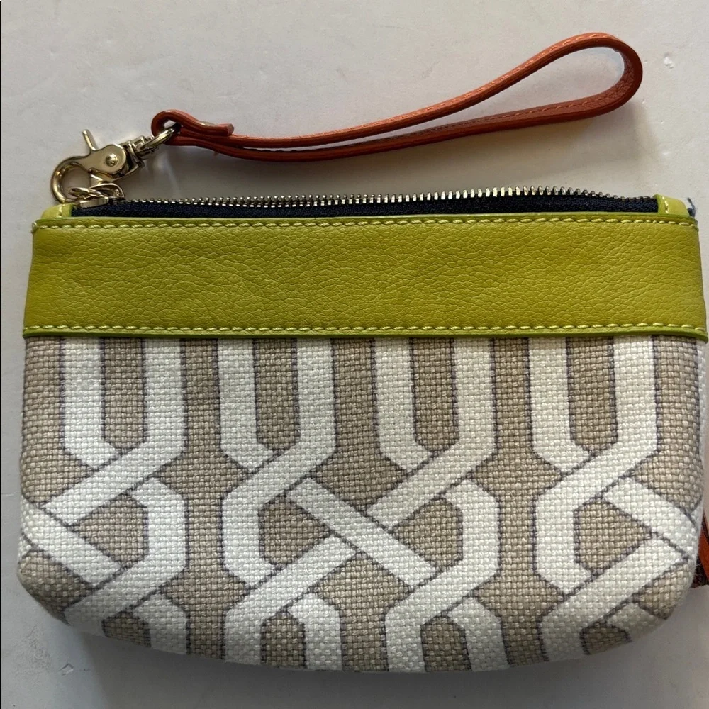 SPARTINA 449 NWTS WRISTLET LIME GREEN TAN/BEIGE/BURNT ORANGE LINEN AND LEATHER